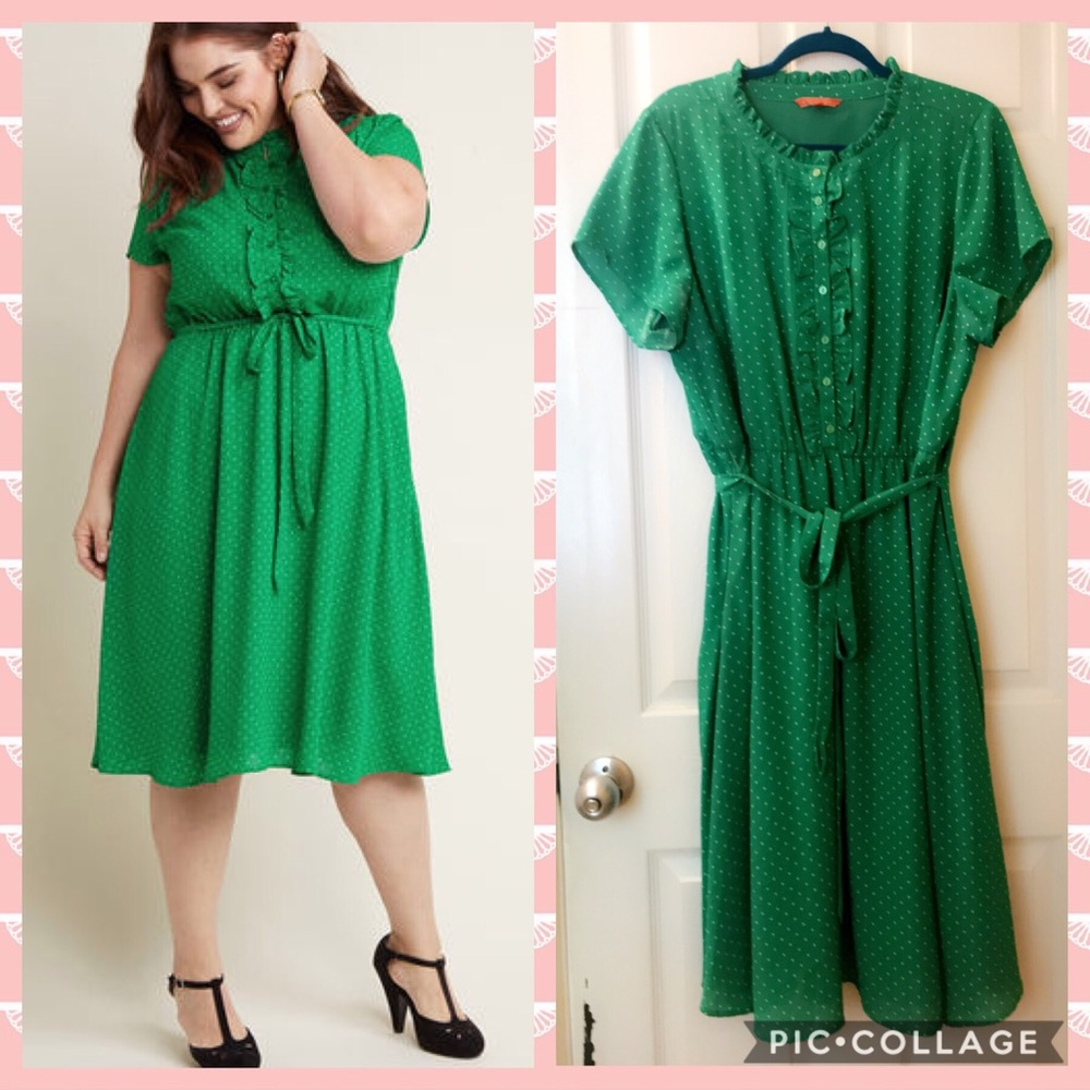 Asking for Ruffle Green Shirt Dress 2X